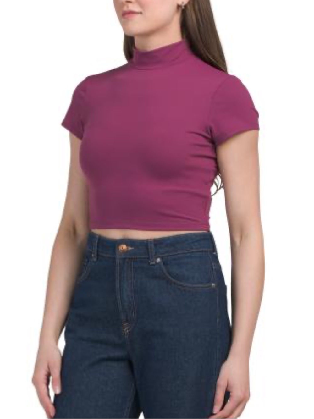 Susan Monaco mock neck short sleeve crop top amaranth purple pink NWT Top MD